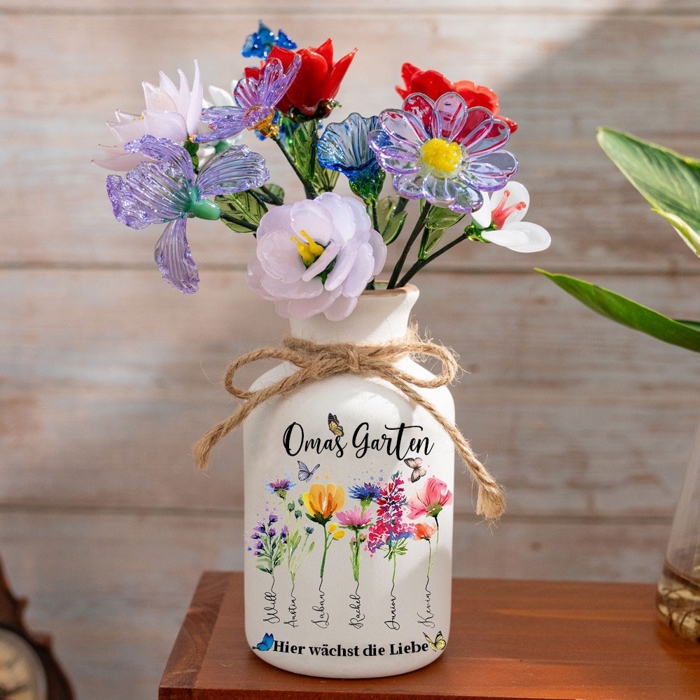 Omas Garten benutzerdefinierte Geburt Monat Blumenvase mit Enkelkinder Namen für Muttertag Geschenk