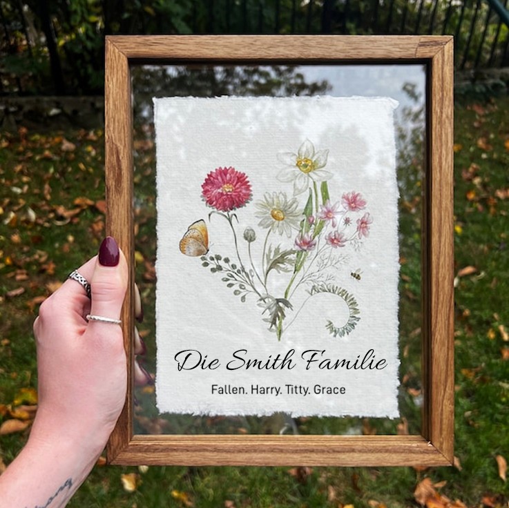 Benutzerdefinierte Geburt Blume Familie Bouquet Frame Antike Home Art für Mama Oma Weihnachtsgeschenk