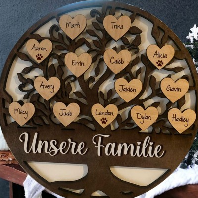 Personalisierte Holz Familie Baum Zeichen Home Wall Art Decor für Weihnachten Familie Jahrestag Geschenk