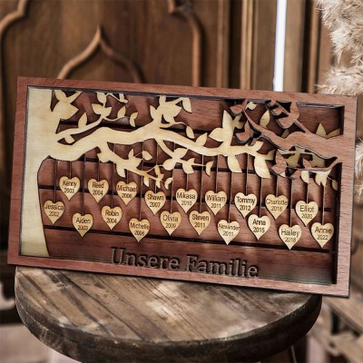 Personalisierte Familie Baum Holz Zeichen mit Enkelkinder Namen für Familie Weihnachten Jahrestag Geschenk