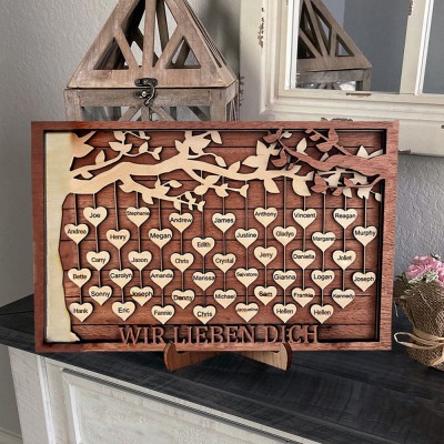 Personalisierte Familie Baum Holzrahmen Zeichen mit Enkelkinder Name für Oma Mom Weihnachten Jahrestag Geschenk