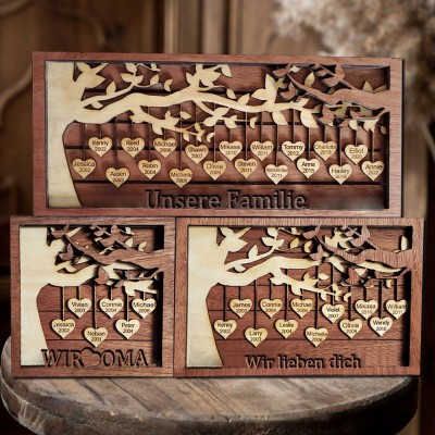 Personalisierte Familie Baum Holz Zeichen mit Enkelkinder Namen für Familie Weihnachten Jahrestag Geschenk