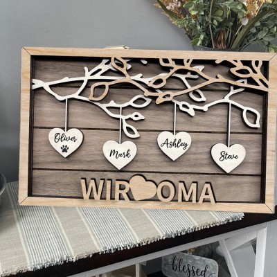 Benutzerdefinierte Familie Baum Holz Zeichen mit Kindern Namen für Weihnachten Familie Geschenk