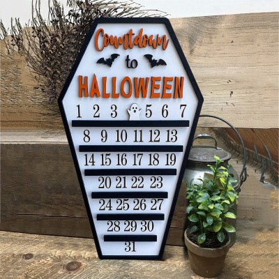 Countdown zu Halloween Kalender Holzschild mit beweglichem Geist