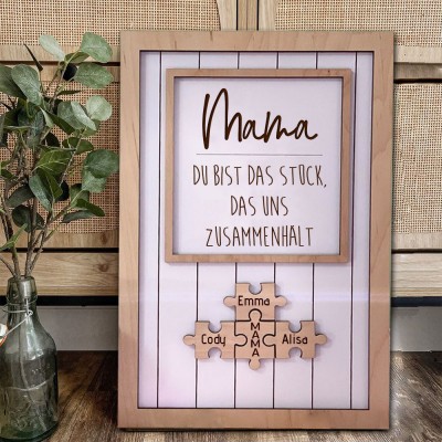 Benutzerdefinierte Mama Puzzle Zeichen mit Namen Stück, das uns zusammen für Muttertag Geschenkideen hält