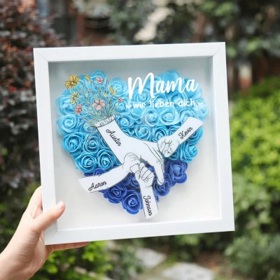 Personalisierte Blume Hand in Hand Mama Schattenbox mit Kindern Namen für Muttertag Geschenk
