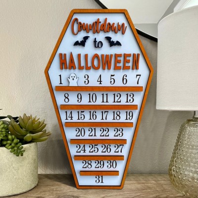 Countdown zu Halloween Kalender Holzschild mit beweglichem Geist