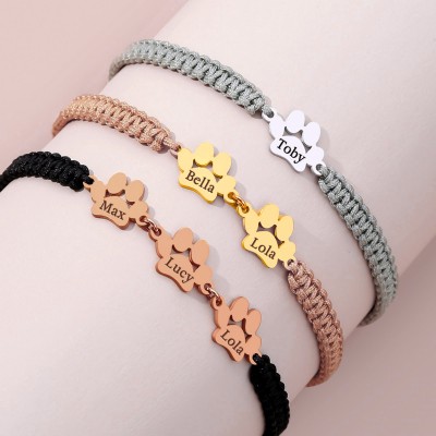 Personalisierte Seil Armband mit Pet Name Pfote Anhänger für Tierliebhaber