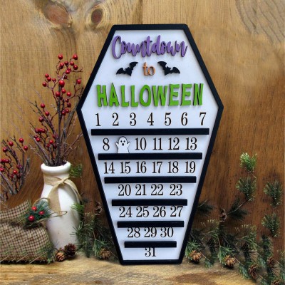 Countdown zu Halloween Kalender Holzschild mit beweglichem Geist