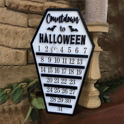 Countdown zu Halloween Kalender Holzschild mit beweglichem Geist