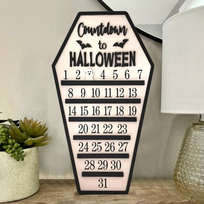 Countdown zu Halloween Kalender Holzschild mit beweglichem Geist
