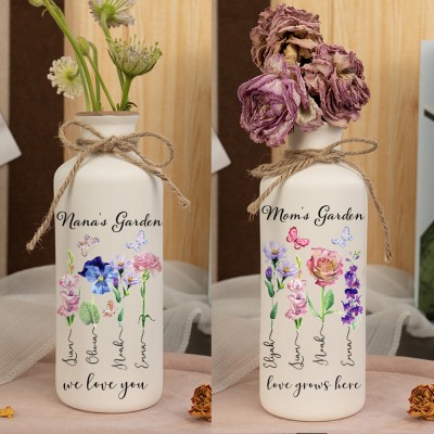 Benutzerdefinierte Gigi's Garden Geburt Blumenvase mit Enkelkinder Name für Oma Mom Weihnachtsgeschenk