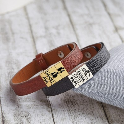 Benutzerdefinierte Handmade Name Armband mit Lederband für Vater Geschenke Ideen