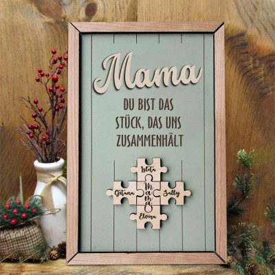 Benutzerdefinierte Mama Puzzle Zeichen mit Namen Stück, das uns zusammen für Muttertag Geschenkideen hält