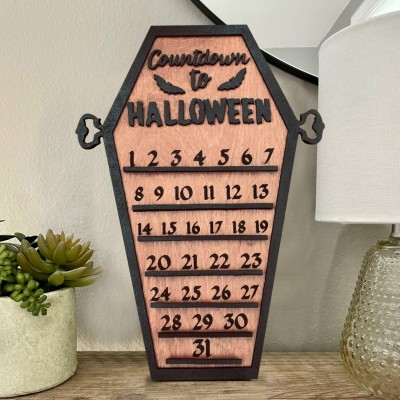 Countdown zu Halloween Kalender Holzschild mit beweglichem Geist