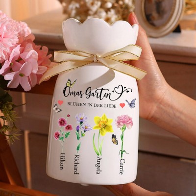 Omas Garten Personalisierte Geburtsmonat Blumenvase mit Enkelkinder Name Für Mama Oma Muttertag Geschenk