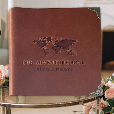 Personalisiertes „Unser Abenteuerbuch“ – Leder-Reisefotoalbum als Geschenkidee zu Valentinstag oder Jahrestag