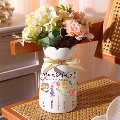 Mama's Garden Individuelle Geburtsmonat Blumenvase mit Kindernamen für Mama Oma Muttertagsgeschenk