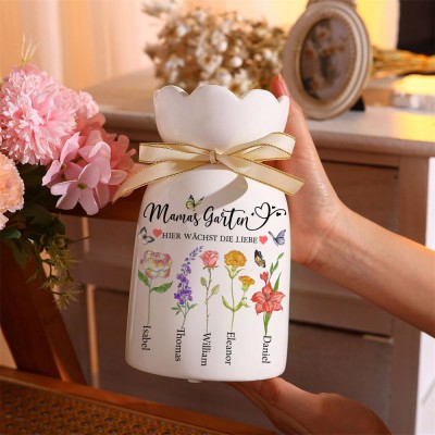 Individuelle Mama's Garden Geburtsmonat Blumenvase mit Kindernamen für Mama Oma Muttertagsgeschenk