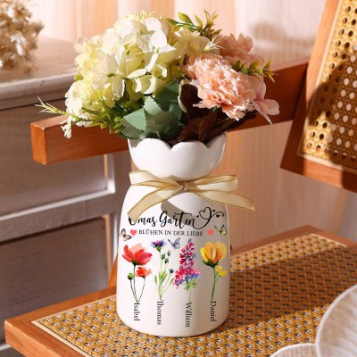 Individuelle Oma's Garden Geburtsmonat Blumenvase mit Kindernamen für Mama Oma Geburtstag Muttertag Geschenk