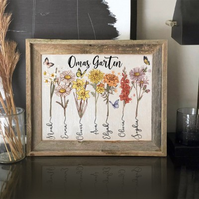 Benutzerdefinierte Großmutters Garten Geburt Blume Frame Home Kunst für Weihnachten Geschenkideen