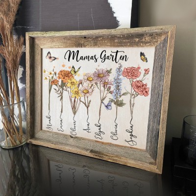 Benutzerdefinierte Mama's Garden Geburt Blume Rahmen mit Kindernamen für Weihnachten Geschenkideen