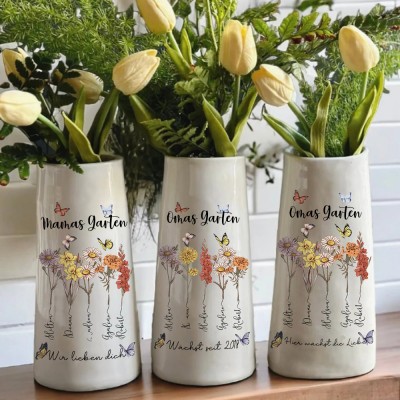 Personalisierte Geburt Monat Blumenvase mit Kindernamen für Mama Oma Muttertag Geschenkideen