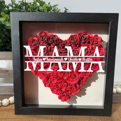 Benutzerdefinierte Mama Blume Schatten Box mit Kindernamen für Muttertag Geschenk