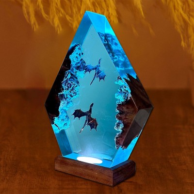 Feuerdrache Harz Holz Lampe Kunst Dekor für Weihnachtsgeschenke