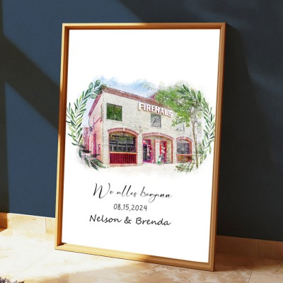 Benutzerdefinierte Aquarell Haus Hand gemalt Porträt von Foto für Valentinstag Jahrestag Geschenk