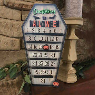 Countdown zu Halloween Kalender Holzschild mit beweglichem Kürbis
