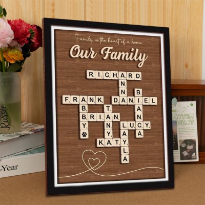 Individuell gestaltetes Kreuzworträtsel-Scrabble-Puzzle-Holzschild mit Familiennamen – Geschenkidee zu Weihnachten oder zum Jahrestag