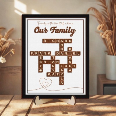 Individuell gestaltetes Kreuzworträtsel-Scrabble-Puzzle-Holzschild mit Familiennamen – Geschenkidee zu Weihnachten oder zum Jahrestag