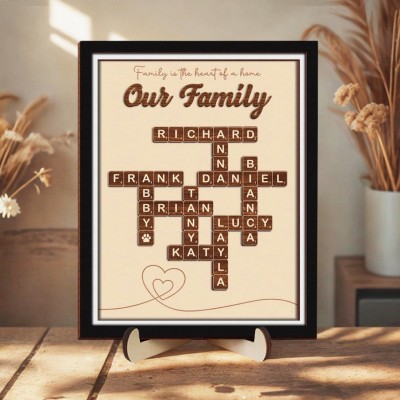 Individuell gestaltetes Kreuzworträtsel-Scrabble-Puzzle-Holzschild mit Familiennamen – Geschenkidee zu Weihnachten oder zum Jahrestag