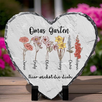 Personalisierte Omas Garten Stein mit Enkelkinder Geburt Monat Blume und Name für Mama Oma Muttertag Geburtstag Geschenk