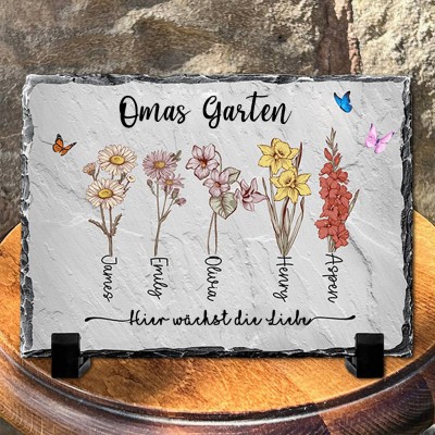 Personalisierte Omas Garten Stein mit Enkelkinder Geburt Monat Blume und Name für Mama Oma Muttertag Geburtstag Geschenk