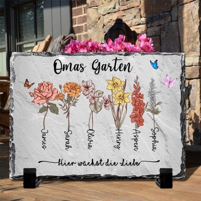 Personalisierte Omas Garten Stein mit Enkelkinder Geburt Monat Blume und Name für Mama Oma Muttertag Geburtstag Geschenk