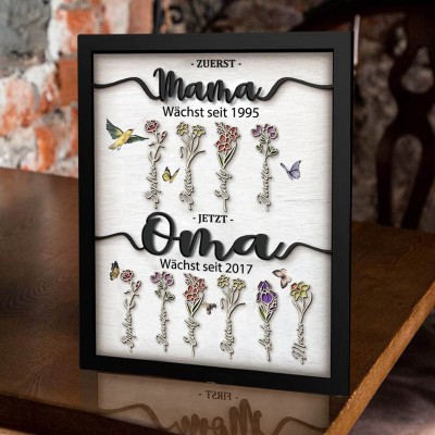 Erste Mama jetzt Oma Holz Zeichen personalisierte Geburt Monat Blumen Geschenk von Kindern für Mama Oma Muttertag Geburtstag