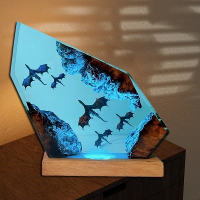 Eisdrache Harz Holz Lampe Kunst Dekor für Drachenliebhaber