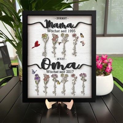 Erste Mama jetzt Oma Holz Zeichen personalisierte Geburt Monat Blumen Geschenk von Kindern für Mama Oma Muttertag Geburtstag