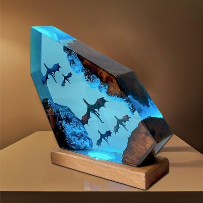 Eisdrache Harz Holz Lampe Kunst Dekor für Drachenliebhaber