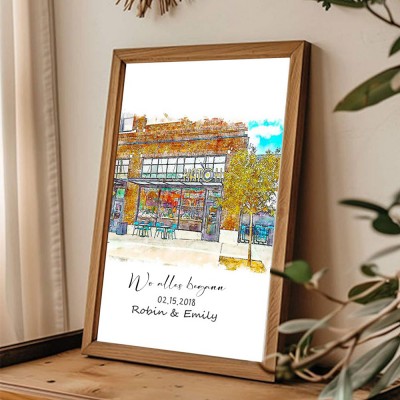 Benutzerdefinierte Aquarell Haus Hand gemalt Porträt von Foto für Valentinstag Jahrestag Geschenk