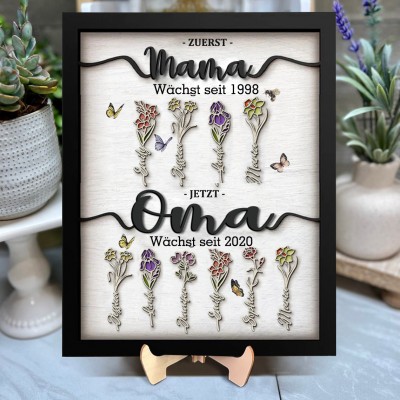 Erste Mama jetzt Oma Holz Zeichen personalisierte Geburt Monat Blumen Geschenk von Kindern für Mama Oma Geburtstag Muttertag
