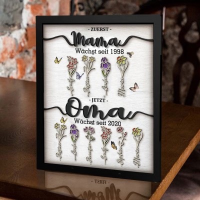 Erste Mama jetzt Oma Holz Zeichen personalisierte Geburt Monat Blumen Geschenk von Kindern für Mama Oma Geburtstag Muttertag