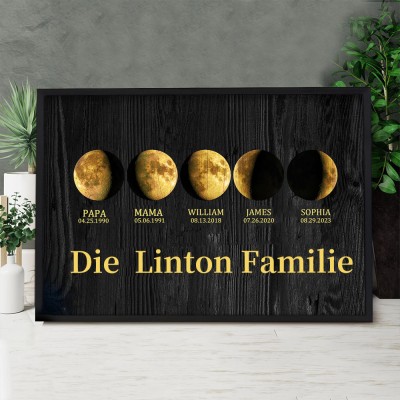 Benutzerdefinierte Familie Galaxie Mondphase Print Frame mit Kindern Daten für Geschenkideen