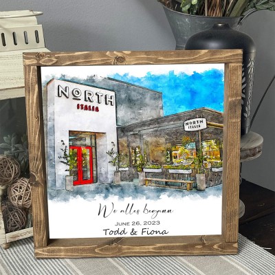 Wo Wir Trafen Unser Erstes Date Benutzerdefinierte Aquarell Haus Hand Gemaltes Porträt Von Foto Für Valentinstag Jahrestag Geschenk