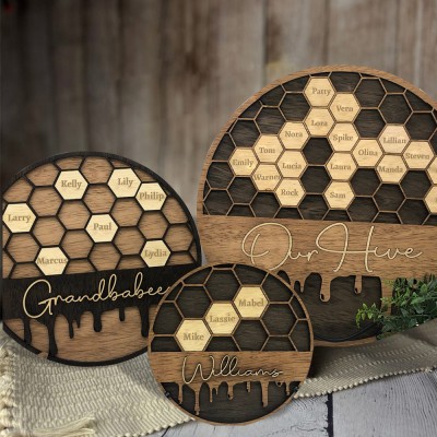 Personalisierte Bienenstock Familie Holz Zeichen für Oma Mom Weihnachtsgeschenk
