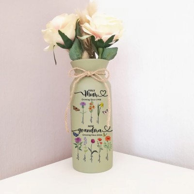 Benutzerdefinierte Omas Garten Geburt Blumenvase mit Kindernamen für Oma Mom Jahrestag Geschenk