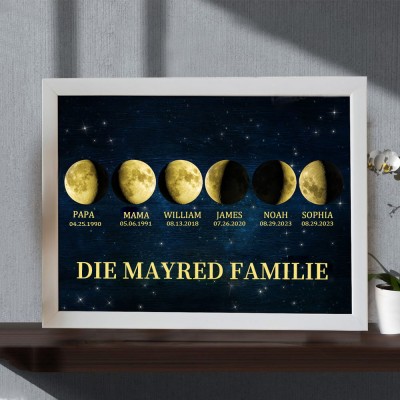 Benutzerdefinierte Mondphase Rahmen mit Kindernamen für Muttertag Familie Geschenk