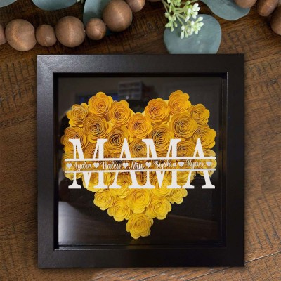 Benutzerdefinierte Mama Blume Schatten Box mit Kindernamen für Muttertag Geschenk